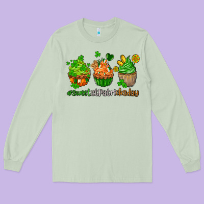 Sweet St Patricks Day Cupcake Long Sleeve Tee Designed By Adodesignshop