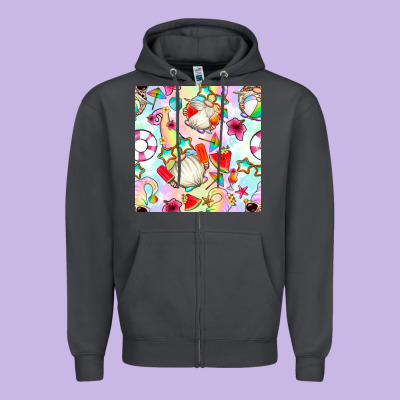 Summer Gnome Seamless Pattern Zipper Hoodie Designed By Bundleandbundleshop