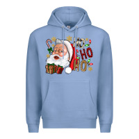 Colony Blue Santa Ho Ho Ho With Gift Box Premium Hoodie - BundleAndBundleShop