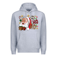 Heather Grey Santa Ho Ho Ho With Gift Box Premium Hoodie - BundleAndBundleShop