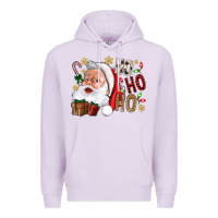 Lilac Santa Ho Ho Ho With Gift Box Premium Hoodie - BundleAndBundleShop