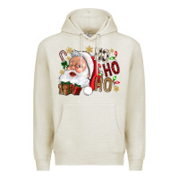Oatmeal Heather Santa Ho Ho Ho With Gift Box Premium Hoodie - BundleAndBundleShop