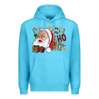 Ocean Blue Santa Ho Ho Ho With Gift Box Premium Hoodie - BundleAndBundleShop