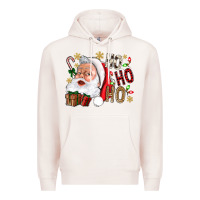Pale Pink Santa Ho Ho Ho With Gift Box Premium Hoodie - BundleAndBundleShop
