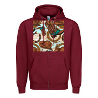 Burgundy cowboy western seamless pattern Zipper Hoodie - BundleAndBundleShop