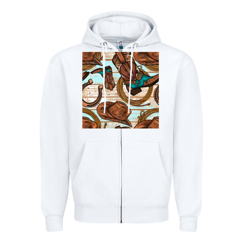 Cowboy Western Seamless Pattern Zipper Hoodie by BundleAndBundleShop | Teevron