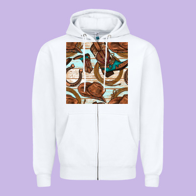 Cowboy Western Seamless Pattern Zipper Hoodie Designed By Bundleandbundleshop