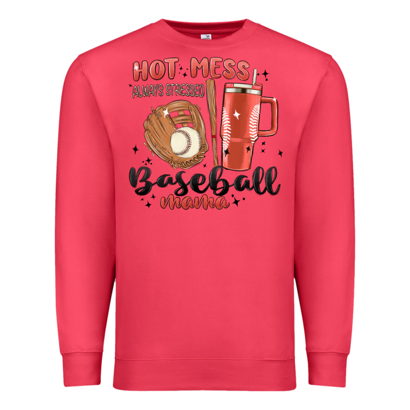 Hot Mess Always Stressed Baseball Mama Stanley Cup Premium Sweatshirt by MaliasSmallBusiness | Teevron