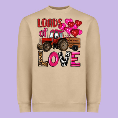 Heavyweight Sweatshirt valentine's day loads of love tractor with pin heart balloons