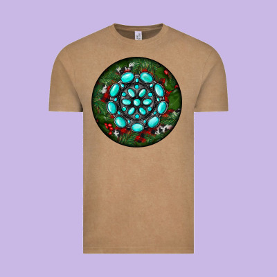 Christmas Round Turquoise Gemstone Vintage Tee Designed By Ranaportraitstore