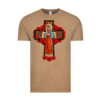 Vintage Coffee lady of guadalupe rose cross, Vintage Tee - BarkalooDesign
