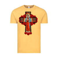 Vintage Mustard lady of guadalupe rose cross, Vintage Tee - BarkalooDesign
