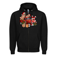 Black christmas tree cake with farm track and santa ado Zipper Hoodie - AdoDesignShop