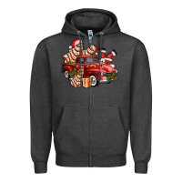Charcoal Heather christmas tree cake with farm track and santa ado Zipper Hoodie - AdoDesignShop