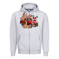 Heather Grey christmas tree cake with farm track and santa ado Zipper Hoodie - AdoDesignShop