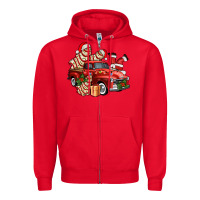 Red christmas tree cake with farm track and santa ado Zipper Hoodie - AdoDesignShop