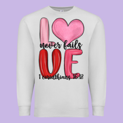 Love Never Fails Valentine S Day Premium Sweatshirt Designed By Maliassmallbusiness