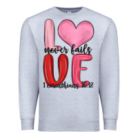 Heather Grey love never fails valentine s day Premium Sweatshirt - MaliasSmallBusiness