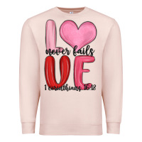 Pale Pink love never fails valentine s day Premium Sweatshirt - MaliasSmallBusiness