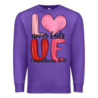 Purple love never fails valentine s day Premium Sweatshirt - MaliasSmallBusiness
