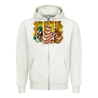 Oatmeal Heather christmas tree cake and christmas pattern ado Zipper Hoodie - AdoDesignShop