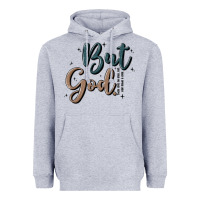 Heather Grey but god Heavyweight Hoodie - MaliasSmallBusiness
