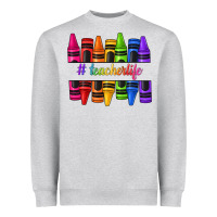 Heather Grey teacher life crayons Heavyweight Sweatshirt - texasbilliewilder