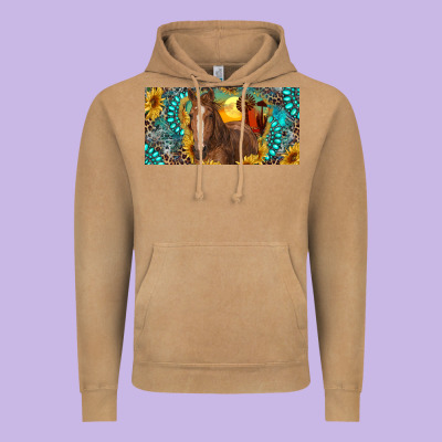 Vintage Hoodie horse and desert with sunflowers gemstone