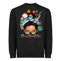 Black teacher life messy bun Heavyweight Sweatshirt - texasbilliewilder