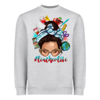 Heather Grey teacher life messy bun Heavyweight Sweatshirt - texasbilliewilder