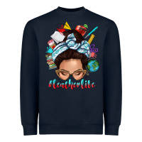 Navy teacher life messy bun Heavyweight Sweatshirt - texasbilliewilder