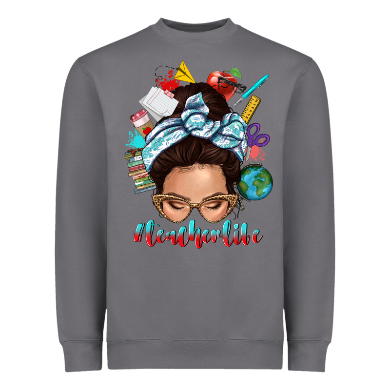 Teacher Life Messy Bun Heavyweight Sweatshirt by texasbilliewilder | Teevron
