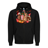 Black Christmas tree cake American football  ball and hot dogs ado Zipper Hoodie - AdoDesignShop