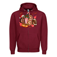 Burgundy Christmas tree cake American football  ball and hot dogs ado Zipper Hoodie - AdoDesignShop