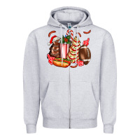Heather Grey Christmas tree cake American football  ball and hot dogs ado Zipper Hoodie - AdoDesignShop