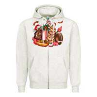Oatmeal Heather Christmas tree cake American football  ball and hot dogs ado Zipper Hoodie - AdoDesignShop