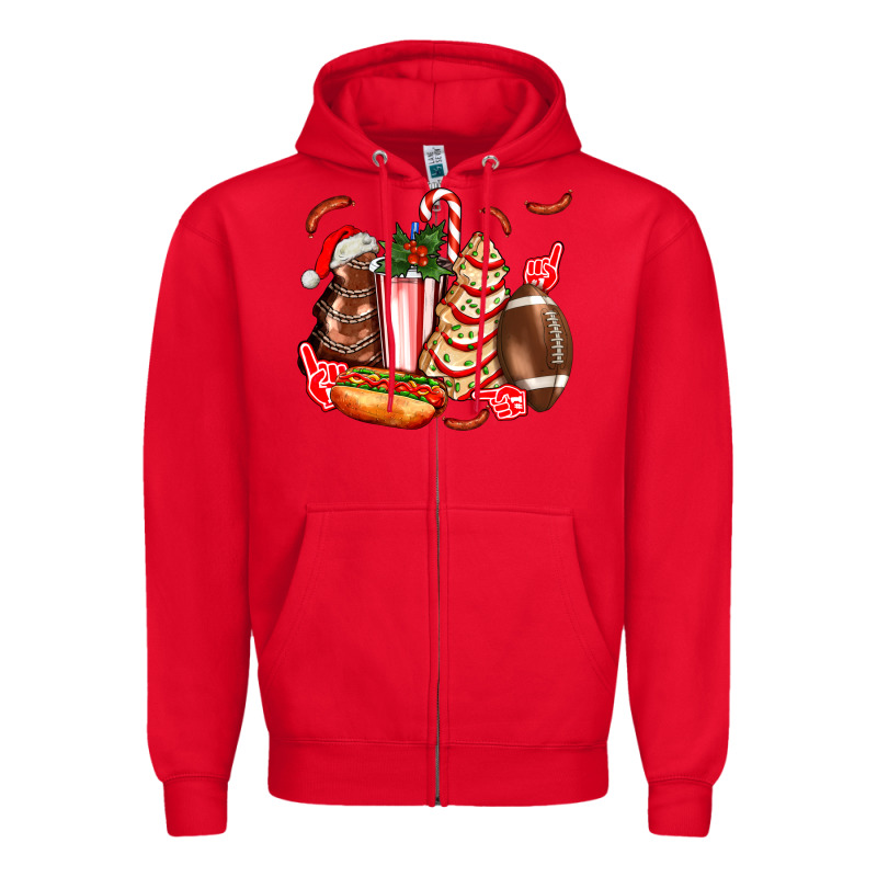 Christmas Tree Cake American Football  Ball And Hot Dogs Ado Zipper Hoodie by AdoDesignShop | Teevron