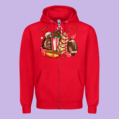 Christmas Tree Cake American Football  Ball And Hot Dogs Ado Zipper Hoodie Designed By Adodesignshop