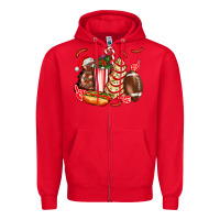 Red Christmas tree cake American football  ball and hot dogs ado Zipper Hoodie - AdoDesignShop