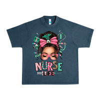 Midnight Navy afro messy bun nurse life Urban Heavy Tee - texasbilliewilder