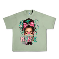 Oil Green afro messy bun nurse life Urban Heavy Tee - texasbilliewilder