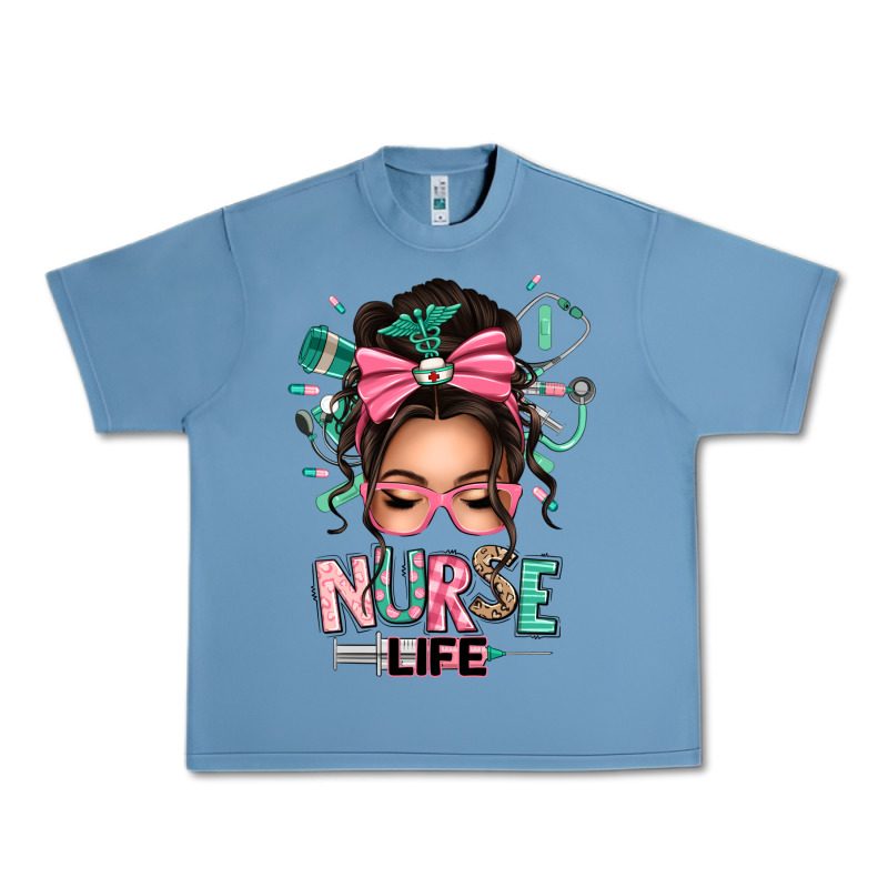 Afro Messy Bun Nurse Life Urban Heavy Tee by texasbilliewilder | Teevron