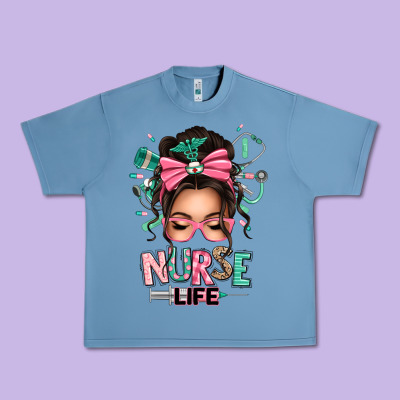 Afro Messy Bun Nurse Life Urban Heavy Tee Designed By Texasbilliewilder