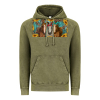 Vintage Olive horses with leopard and sunflowers Vintage Hoodie - RanaPortraitStore