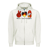 Oatmeal Heather peace love firefighter Zipper Hoodie - Artiststas