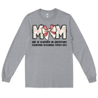 Heather Grey mom she is clothed in gratitude counting blessings Long Sleeve Tee - JahusDesignShop