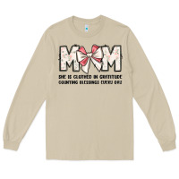 Mushroom mom she is clothed in gratitude counting blessings Long Sleeve Tee - JahusDesignShop
