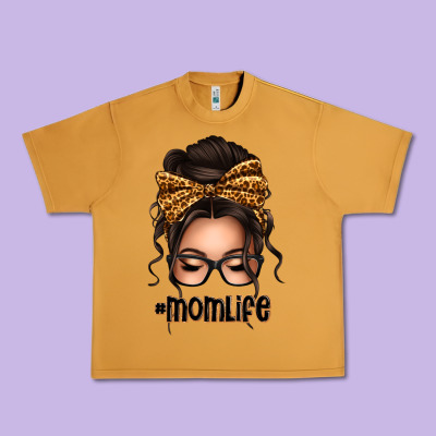 Caucasian Leopard Messy Bun Mom Life Urban Heavy Tee Designed By Texasbilliewilder