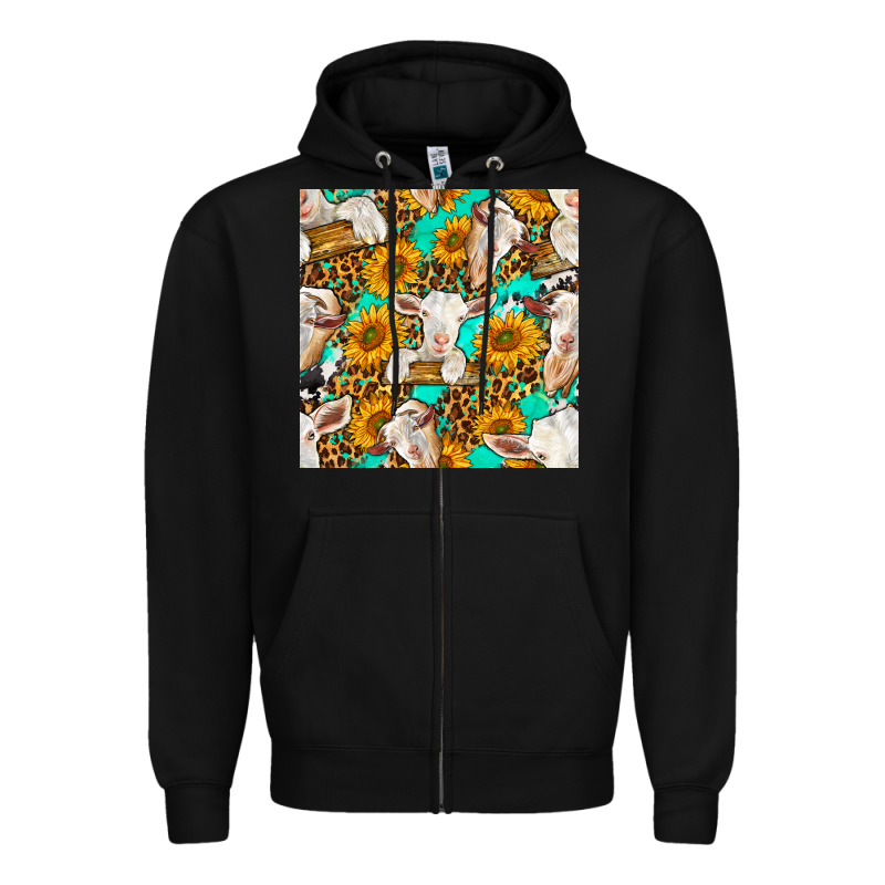 Sunflowers And Goat Western Seamless Pattern Zipper Hoodie by BundleAndBundleShop | Teevron