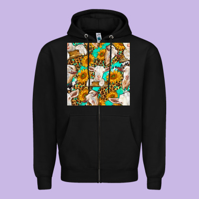 Sunflowers And Goat Western Seamless Pattern Zipper Hoodie Designed By Bundleandbundleshop